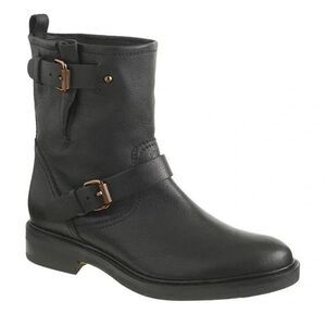 J.Crew Boots Womens 7 Black Leather Biker Moto Pull On Double Buckle